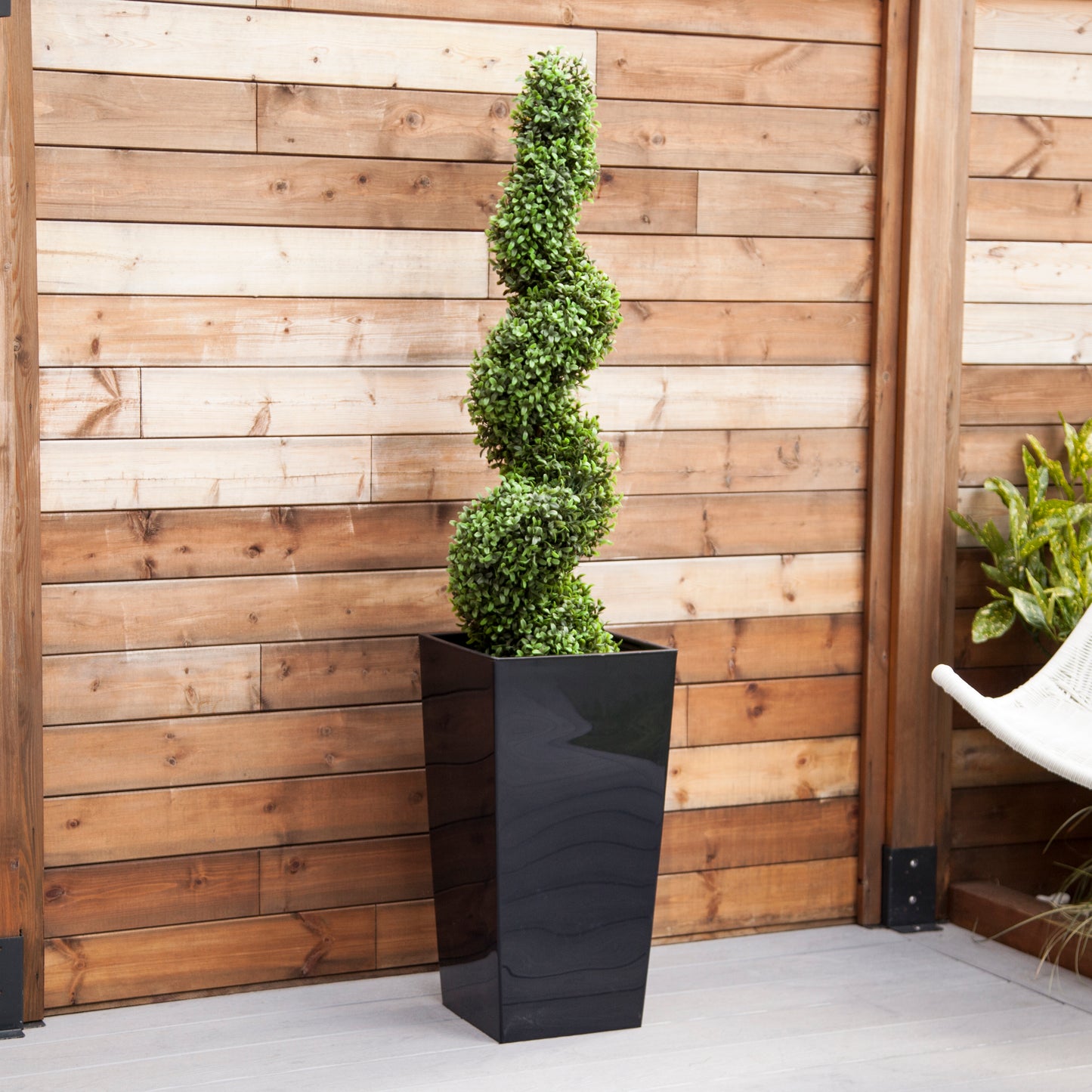 Artificial Buxus Spiral Topiary and Black Planter